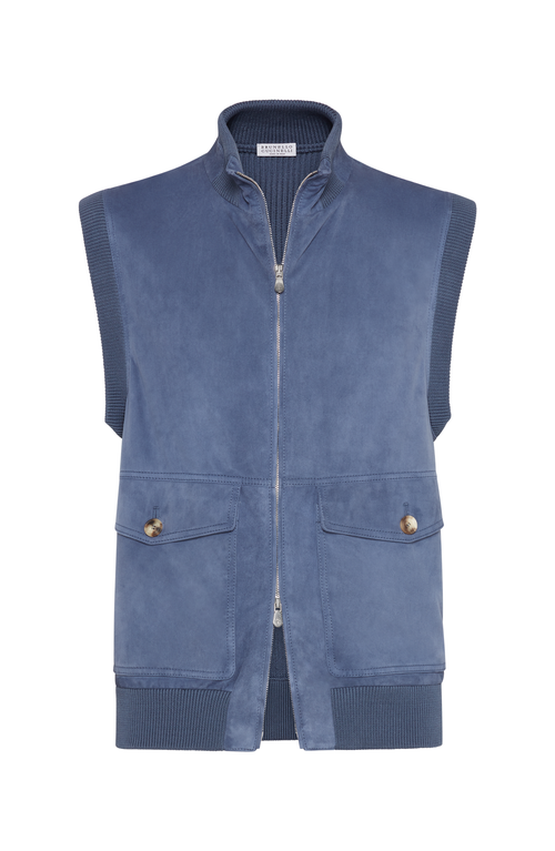 Brunello Cucinelli Suede-cotton Gilet In Denim
