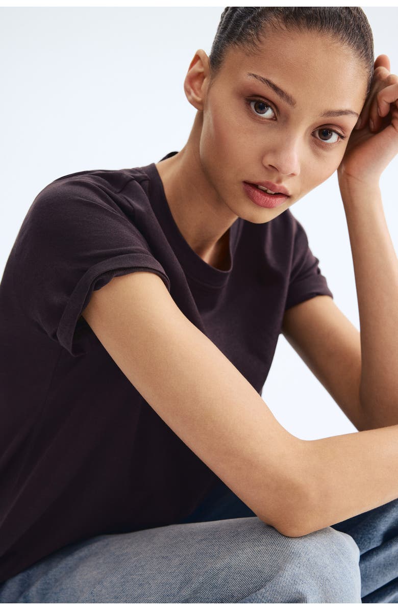 H&M Silk-blend T-shirt, Main, color, Dark Brown