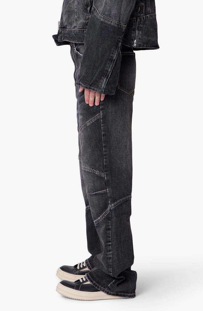 mnml Paneled Moto Kick Flare Jeans, Alternate, color, Washed Black