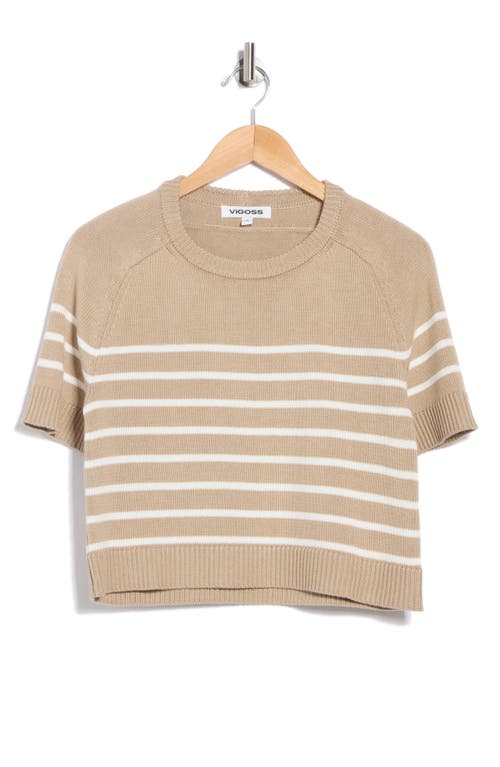 Vigoss Nautical Stripe Short Sleeve Sweater In Brown
