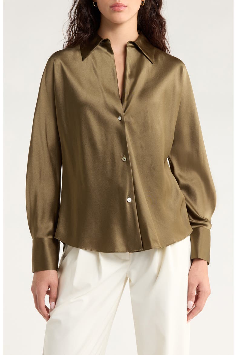 Silk Button-Up Shirt, Main, color, CYPRESS