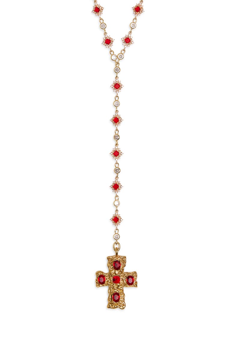 Belvedere Cross Rosary Chain Necklace, Main, color, GOLD/ RED