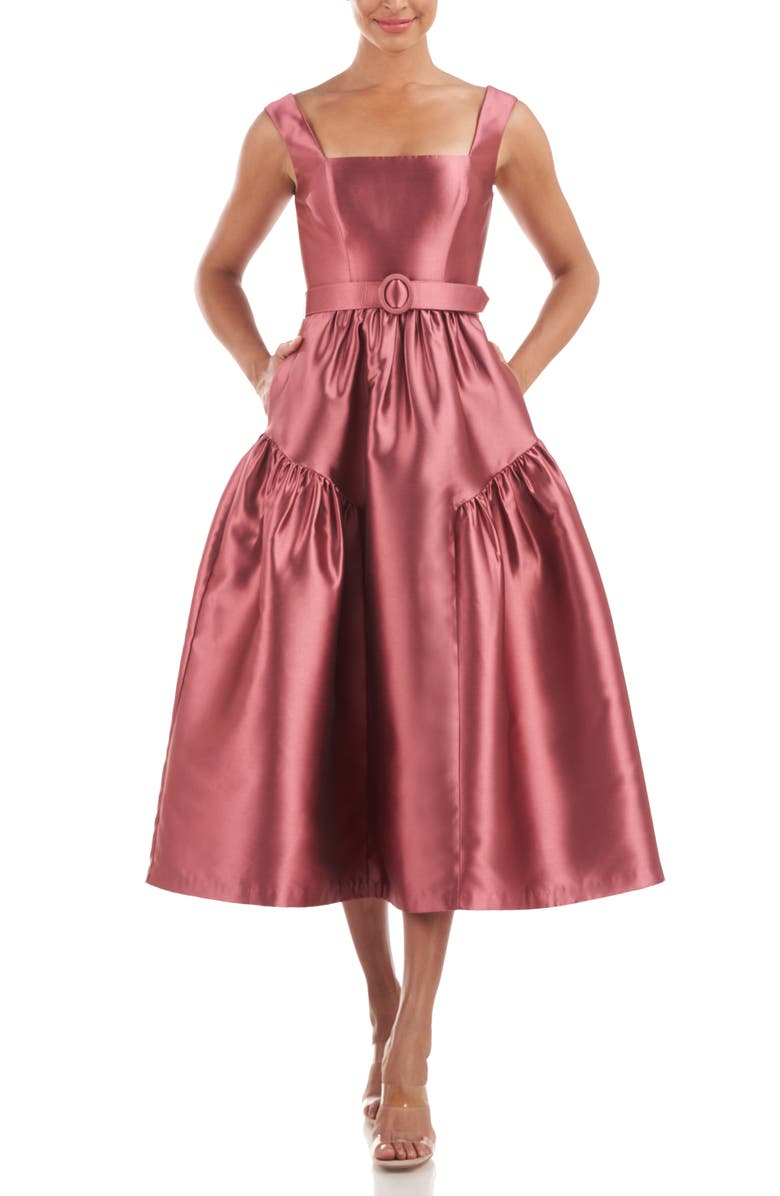 Kay Unger Lydia Satin Fit & Flare Dress, Main, color, Antique Rose
