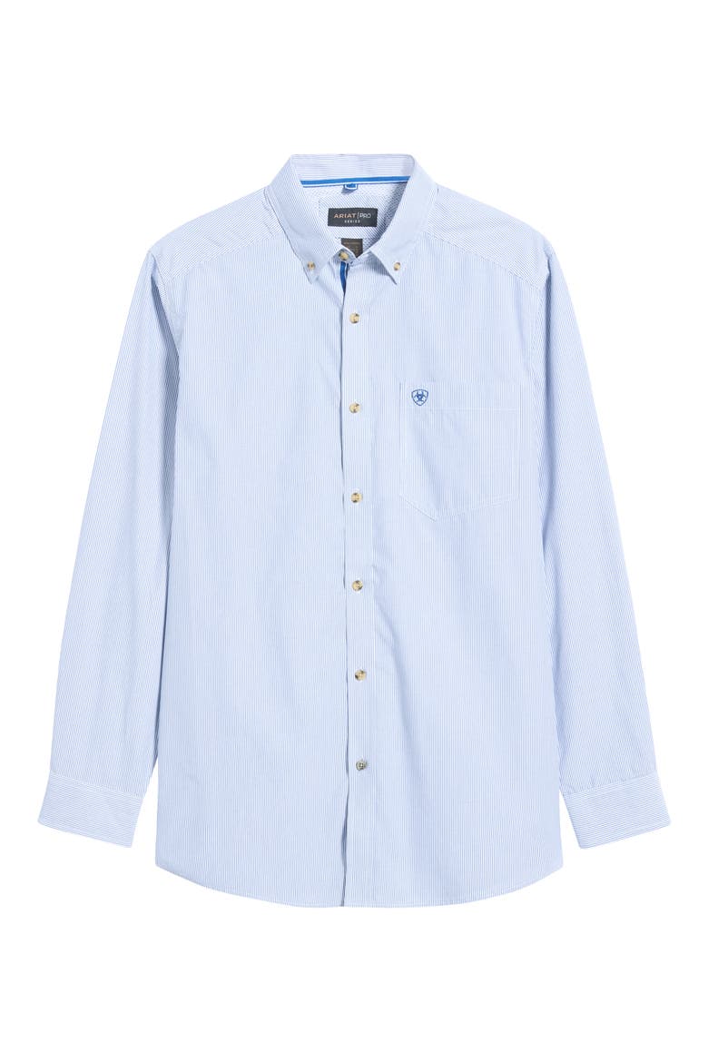 Pro Series Dayne Mini Stripe Performance Button Up Shirt, Main, color, TRUE BLUE