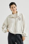 Brunello Cucinelli Cotton smooth French terry sweatshirt with zip and embroidered logo