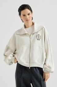 Brunello Cucinelli Cotton smooth French terry sweatshirt with zip and embroidered logo