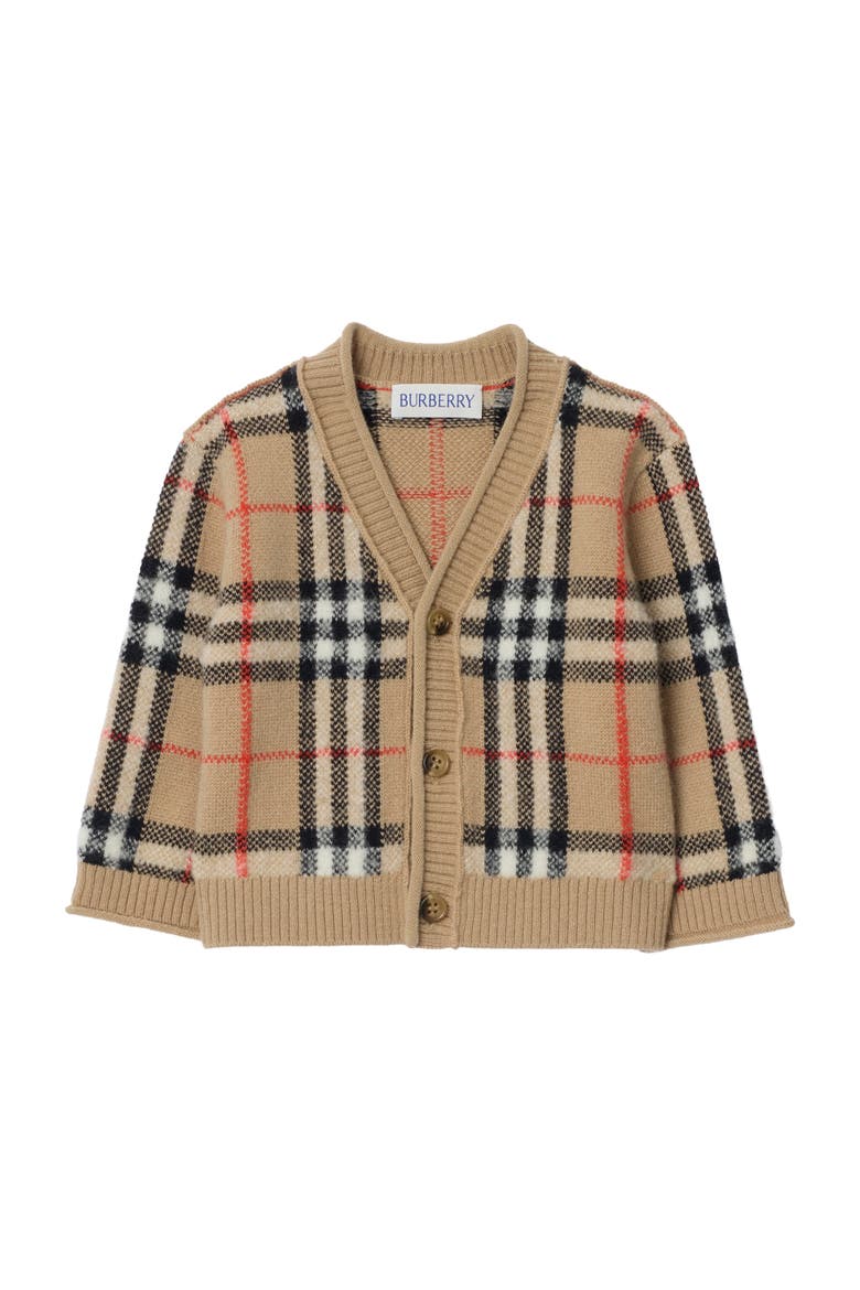 Check Wool Cashmere Cardigan, Main, color, Sand beige
