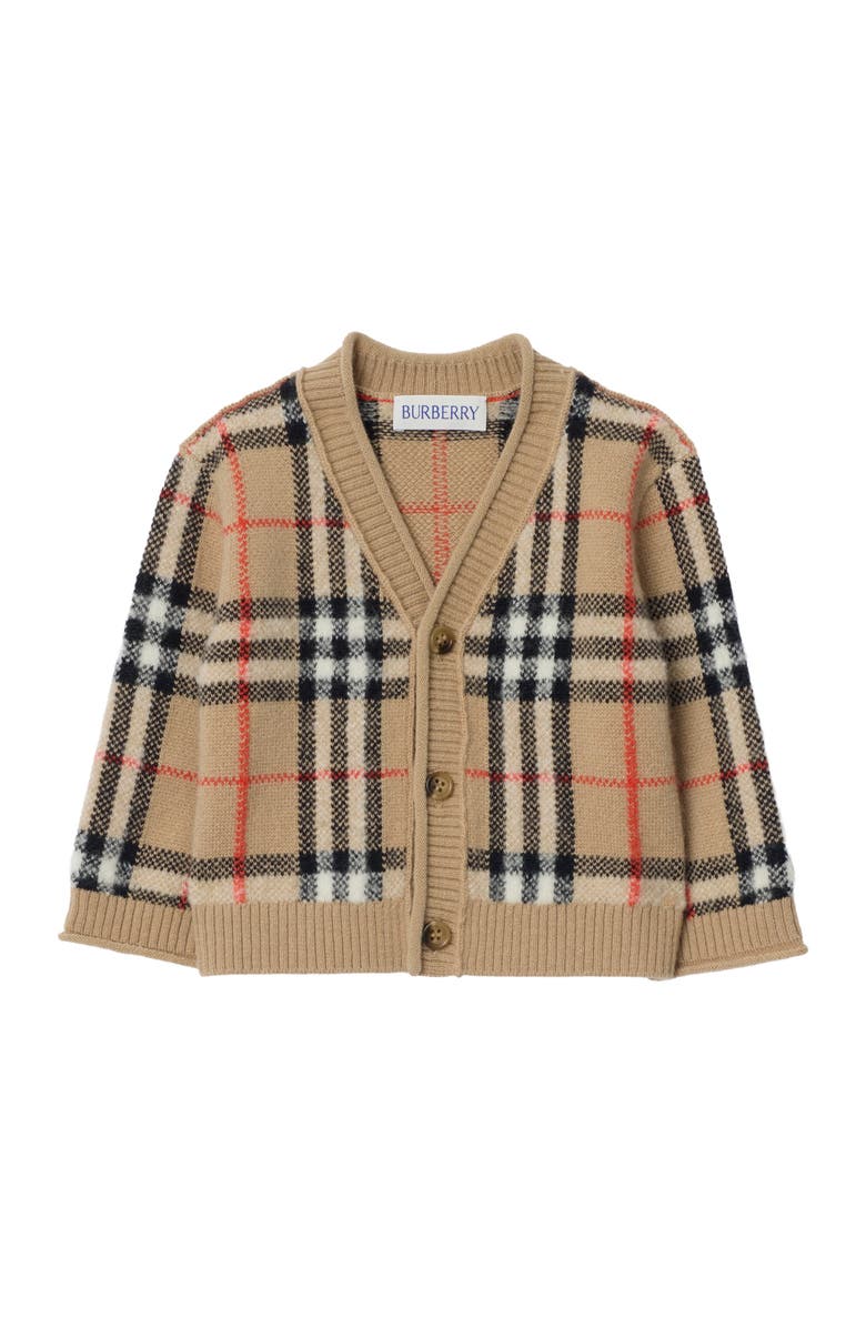 Burberry Check Wool Cashmere Cardigan, Main, color, Sand Beige