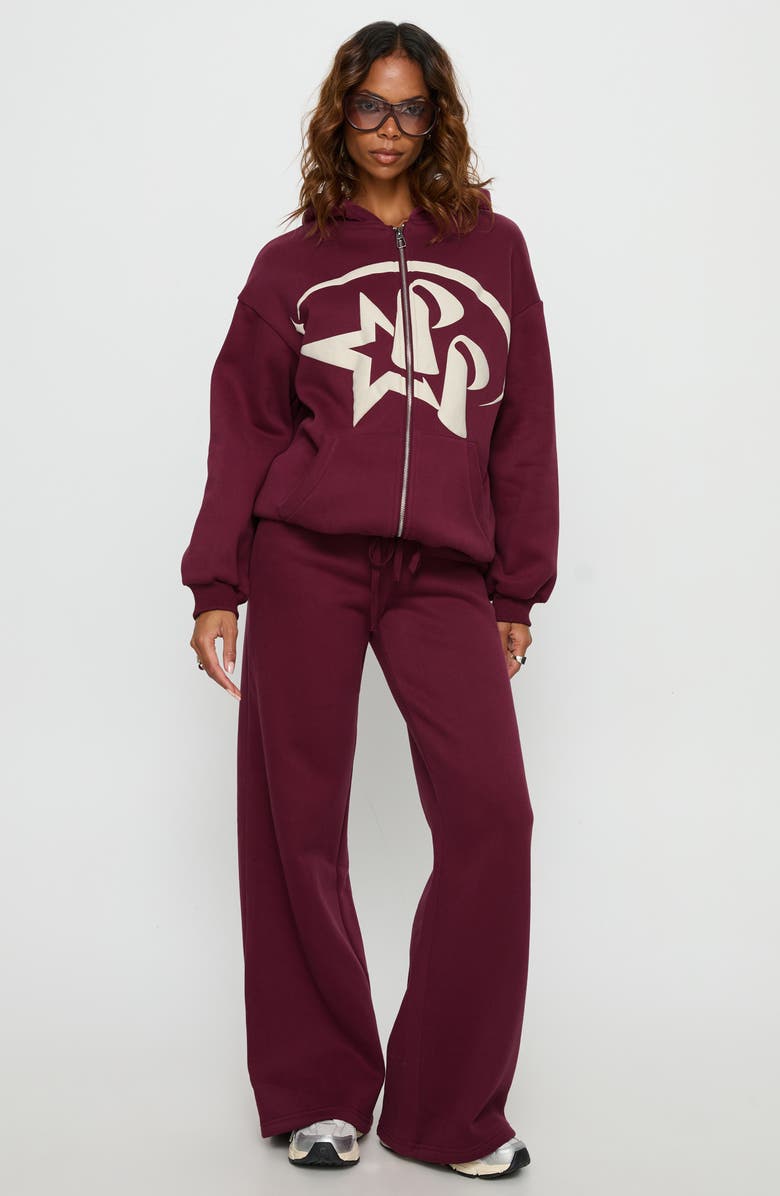 Princess Polly Stargirl Front Zip Hoodie, Alternate, color, Burgundy