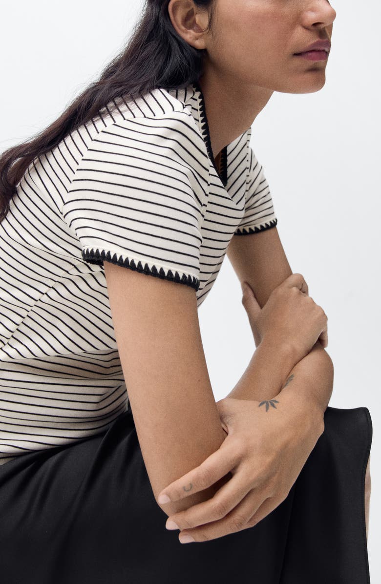 MANGO Contrast Stitch Trim T-Shirt, Alternate, color, Off White