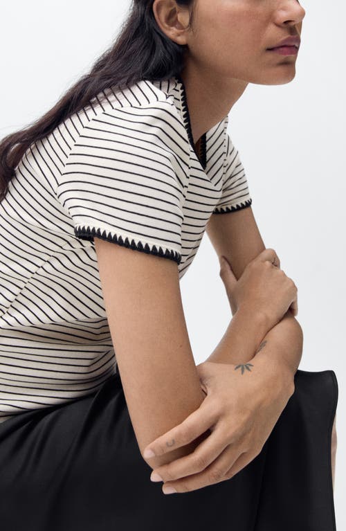Mango Contrast Stitch Trim T-shirt In White