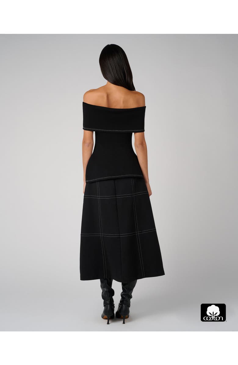 WeWoreWhat A-Line Contrast Stitch Skirt, Alternate, color, Black