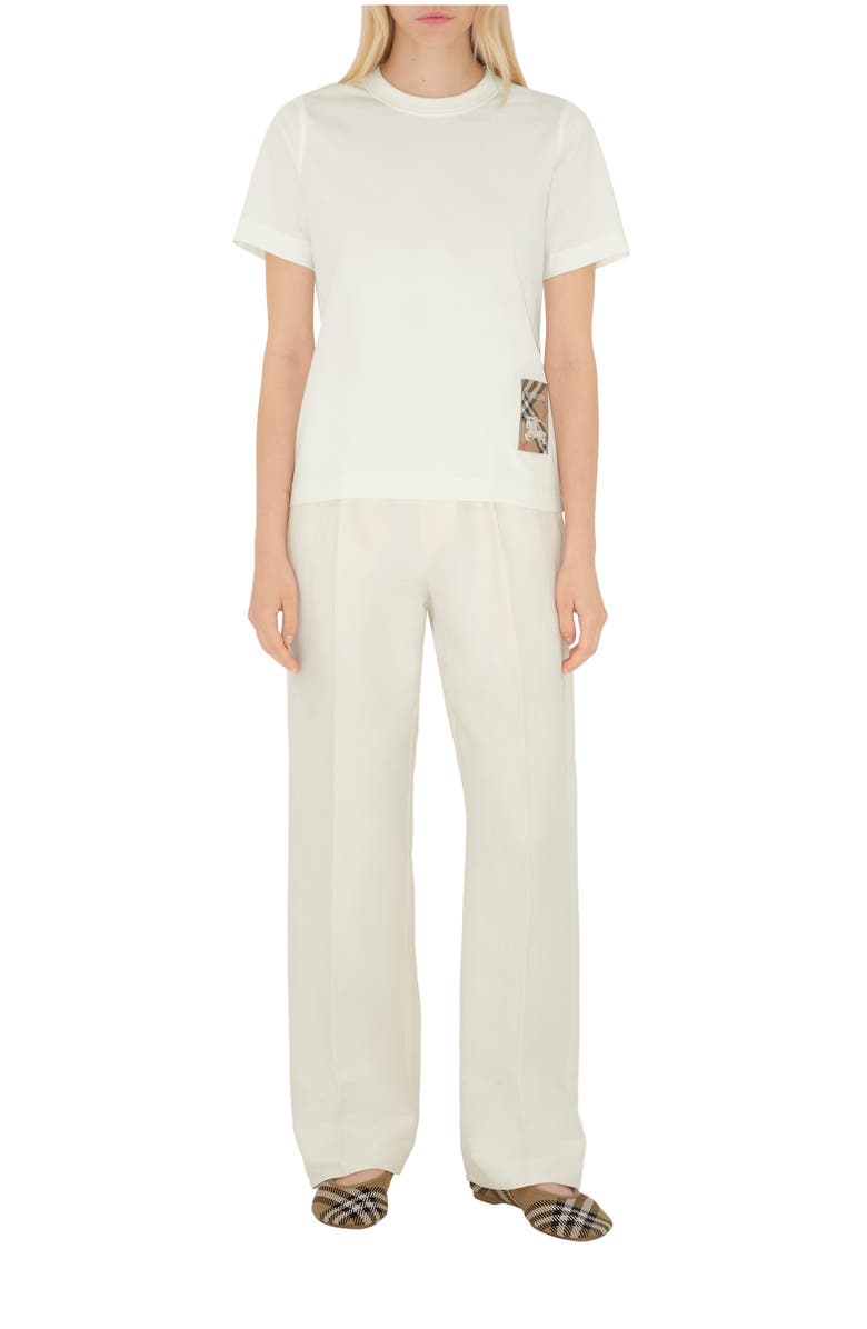 Burberry Check Label Cotton T-shirt, Main, color, Chalk White