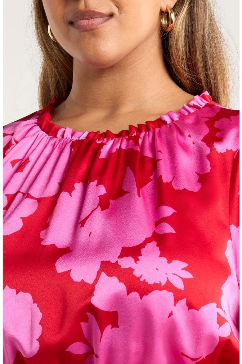 Burning Love Floral Print Long Sleeve Minidress, Alternate, color, CHERRY-PINK