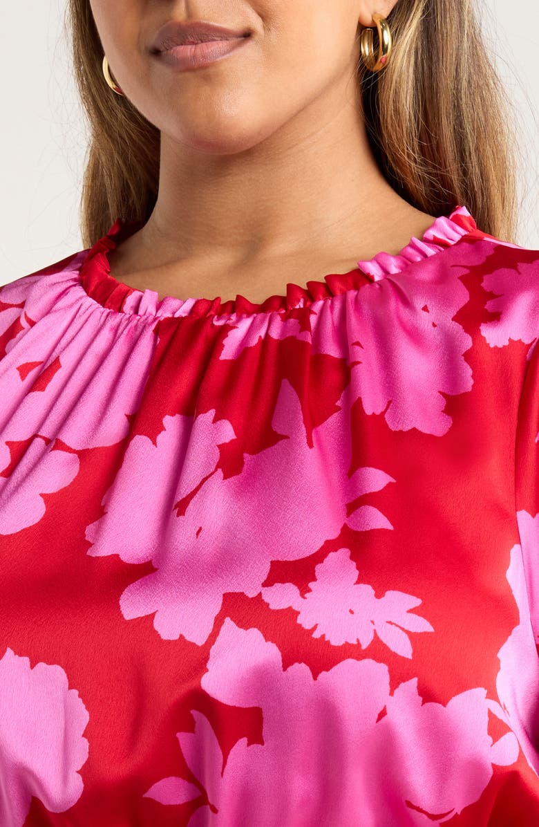 SUGARLIPS Burning Love Floral Print Long Sleeve Minidress, Alternate, color, Cherry-Pink