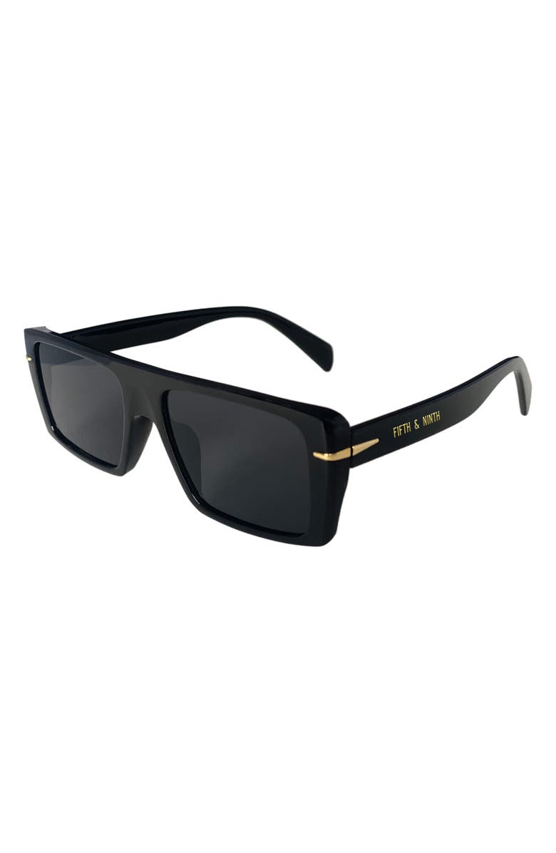 Fifth & Ninth Atlas 54mm Polarized Rectangular Sunglasses, Alternate, color, Black/ Black