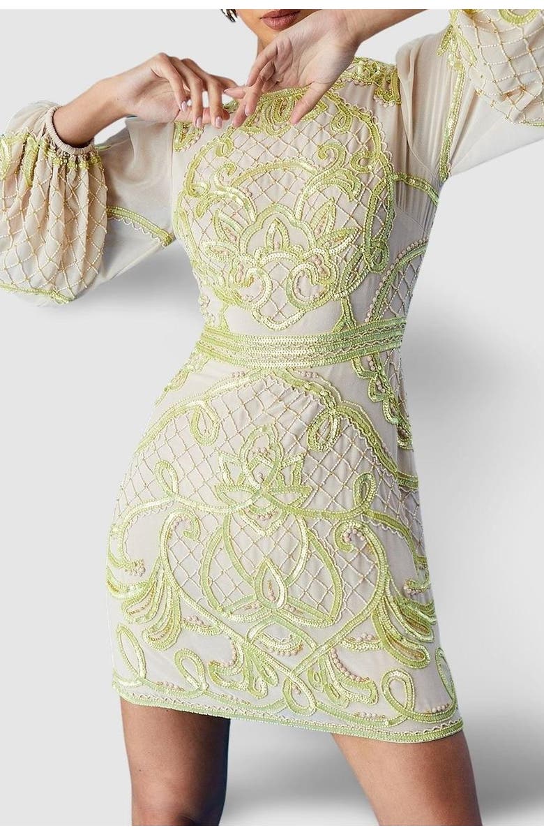 Coast Muse Chiffon Embellished Mini Dress, Alternate, color, Natural