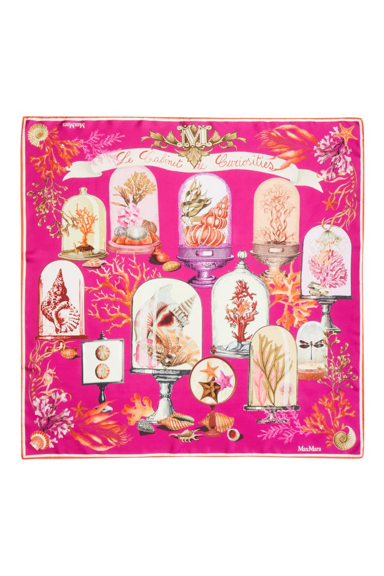 Cabinets of Curiosities Print Silk Twill Square Scarf, Main, color, FUCHSIA