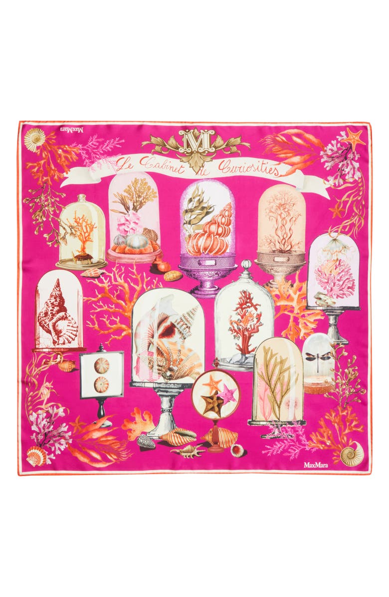 Max Mara Cabinets of Curiosities Print Silk Twill Square Scarf, Main, color, Fuchsia
