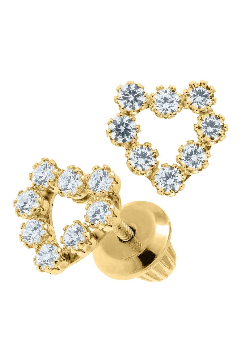 14k Gold & Cubic Zirconia Heart Earrings, Alternate, color, GOLD