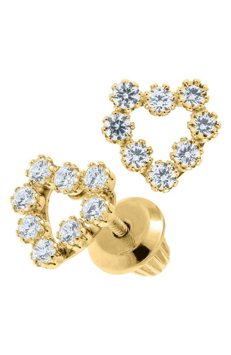 Mignonette 14k Gold & Cubic Zirconia Heart Earrings, Alternate, color, Gold
