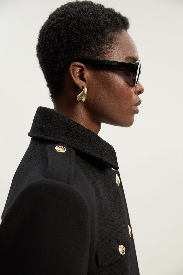 Wool Military Tailored Maxi Coat, Alternate, color, Black