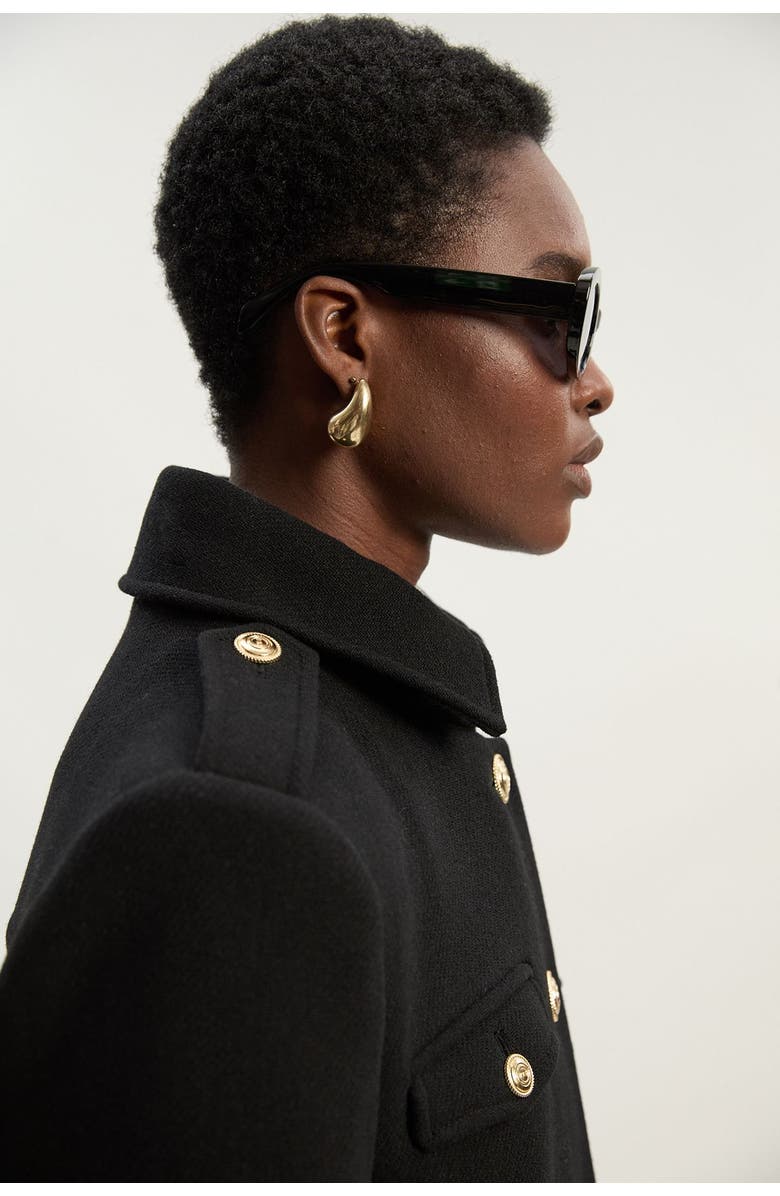 Karen Millen Wool Military Tailored Maxi Coat, Alternate, color, Black