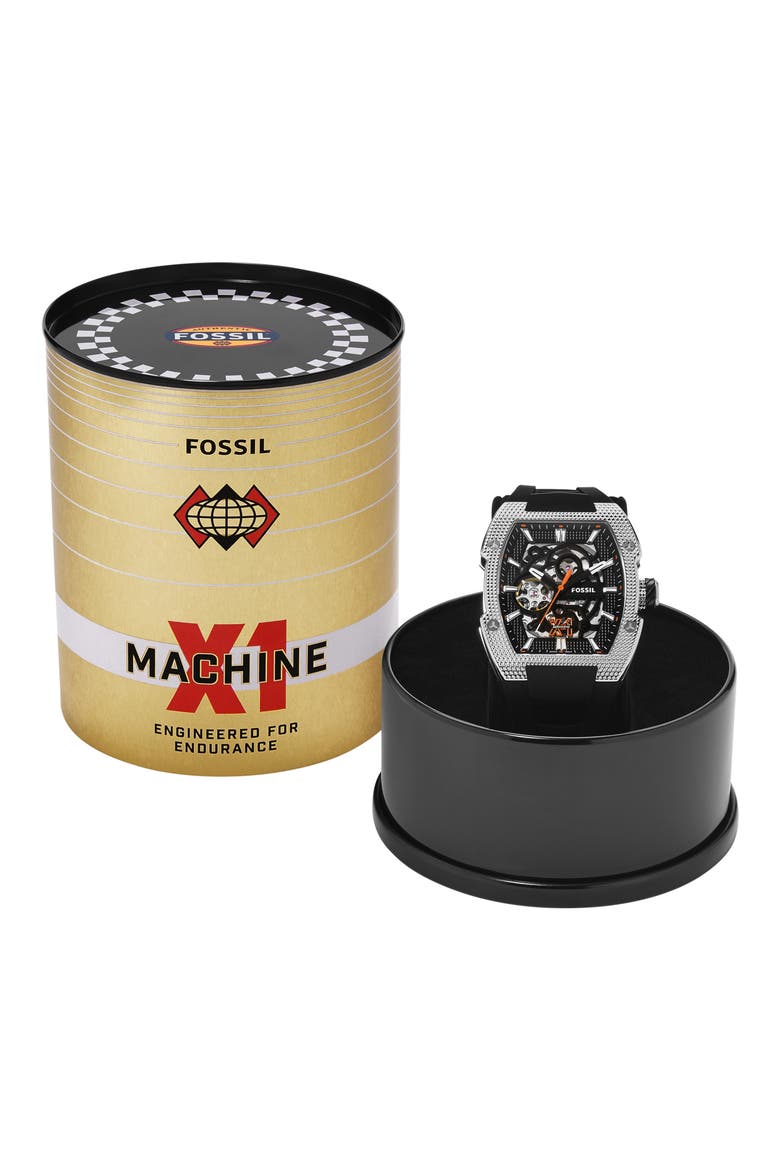 Machine X-1 Automatic Silicone Strap Watch, Alternate, color, BLACK/ SILVER