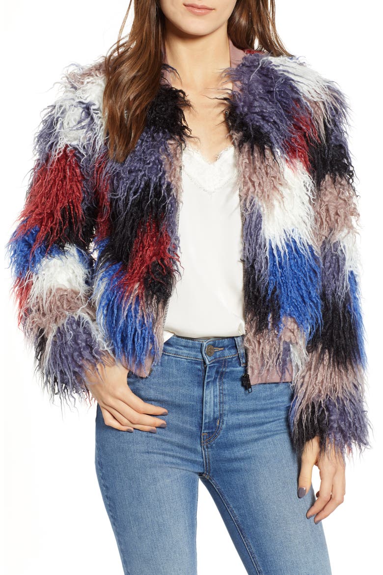 Shaggy Faux Fur Jacket, Main, color, BLUE MULTI