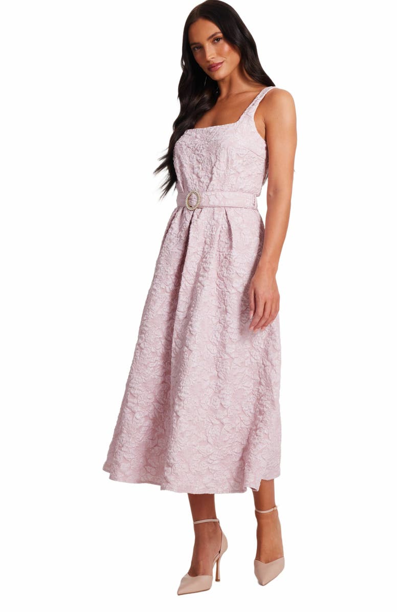 QUIZ Jacquard Square Neck Midi Dress, Alternate, color, Pale Pink