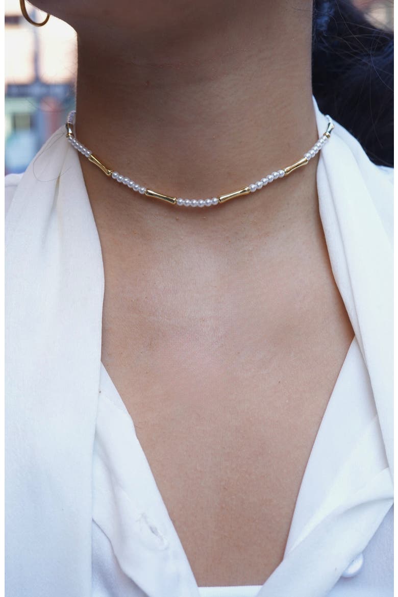 Bamboo & Faux Pearl Choker Necklace, Alternate, color, GOLD