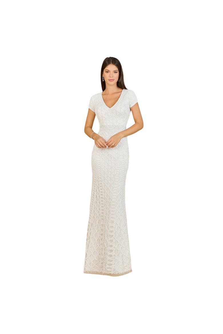 Beaded V-Neckline Dress with Cap Sleeves, Main, color, Ivory