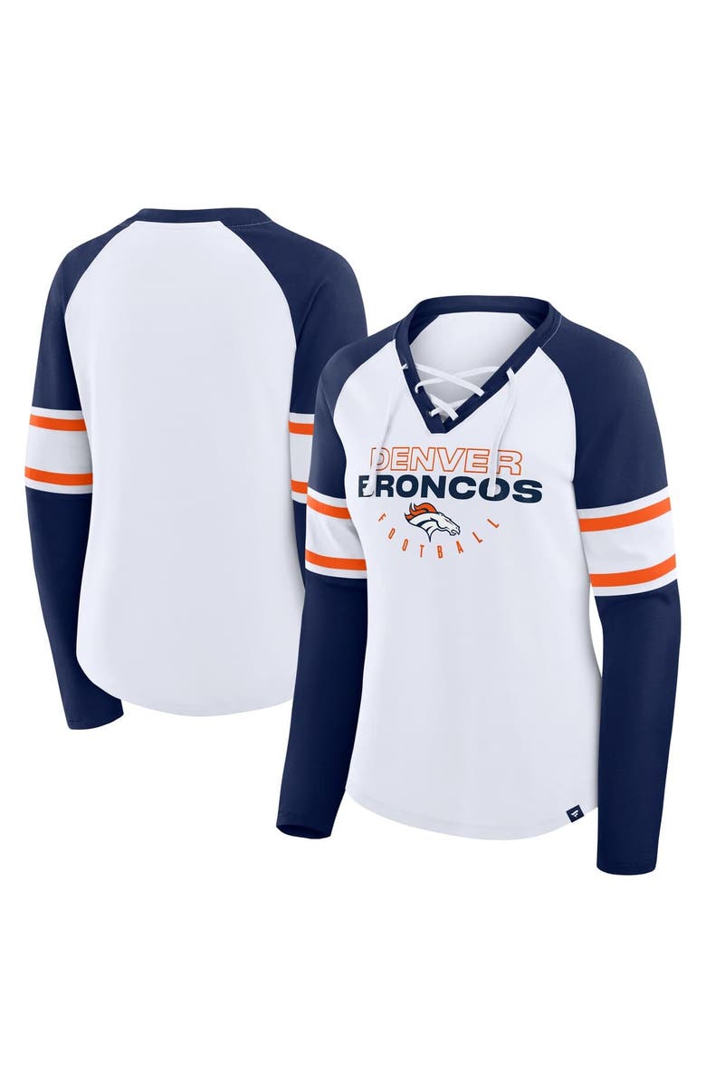 FANATICS Women's Fanatics White/Navy Denver Broncos Redzone Blitz Package Raglan Lace-Up V-Neck Long Sleeve T-Shirt, Alternate, color, White