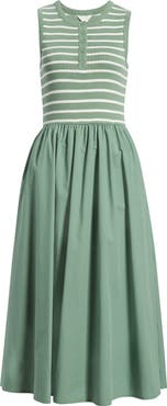 Caslon® Sleeveless Mixed Media Midi Dress