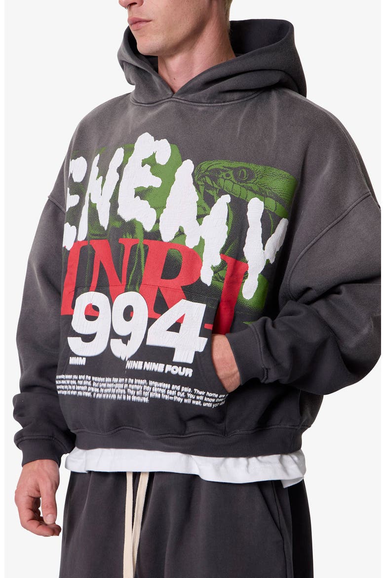 Enemy Oversize Cotton Pullover Hoodie, Alternate, color, WASHED BLACK