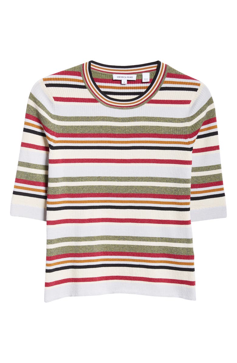 Veronica Beard Kavya Stripe Rib Sweater, Alternate, color, Ivory/ White/ Green Multi