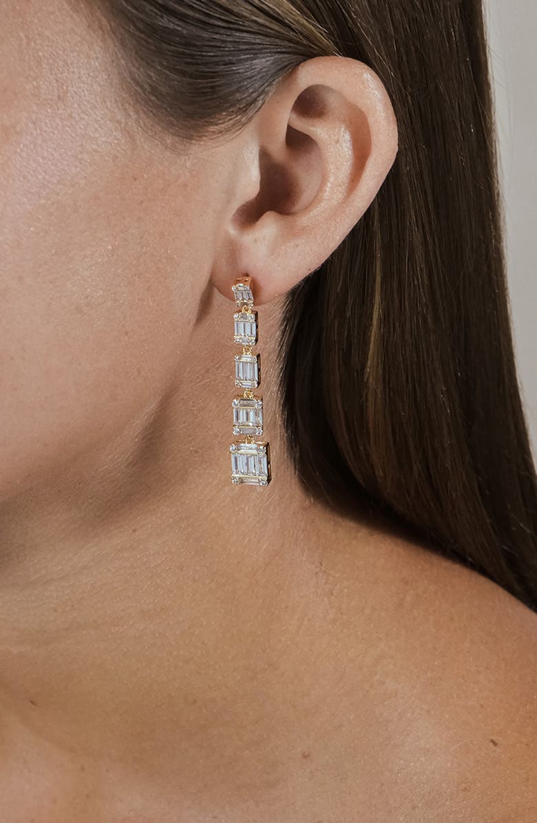 Sterling Forever Penelope Cubic Zirconia Linear Drop Earrings, Alternate, color, Gold