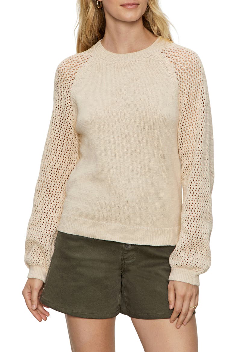 Perfect Moment Mix Stitch Cotton Crewneck Sweater, Main, color, LIGHT OAT