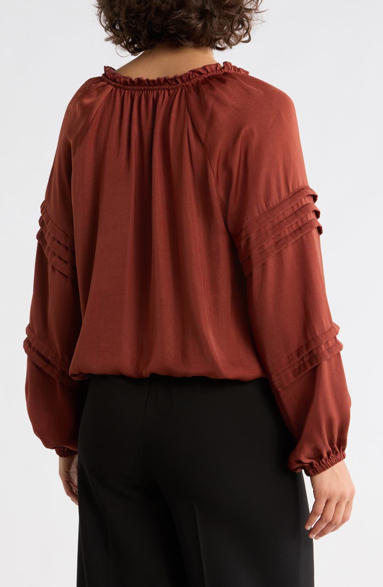 DR2 by Daniel Rainn Long Sleeve Tie Front Satin Top, Alternate, color, Brick
