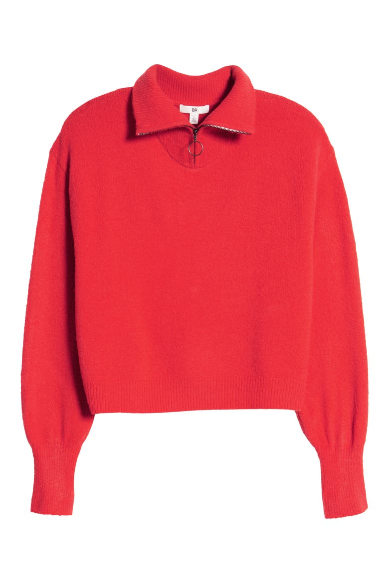 Zip Mock Neck Sweater, Alternate, color, RED POINSETTIA