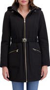Kensie Soft Shelled Hooded Belted Zip-Up Coat