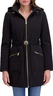 Kensie Soft Shelled Hooded Belted Zip-Up Coat