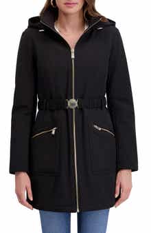 Kensie Soft Shelled Hooded Belted Zip-Up Coat