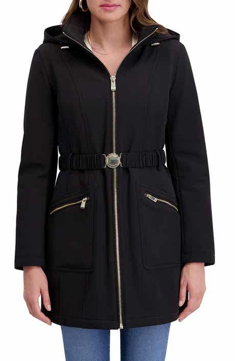 Kensie Soft Shelled Hooded Belted Zip-Up Coat