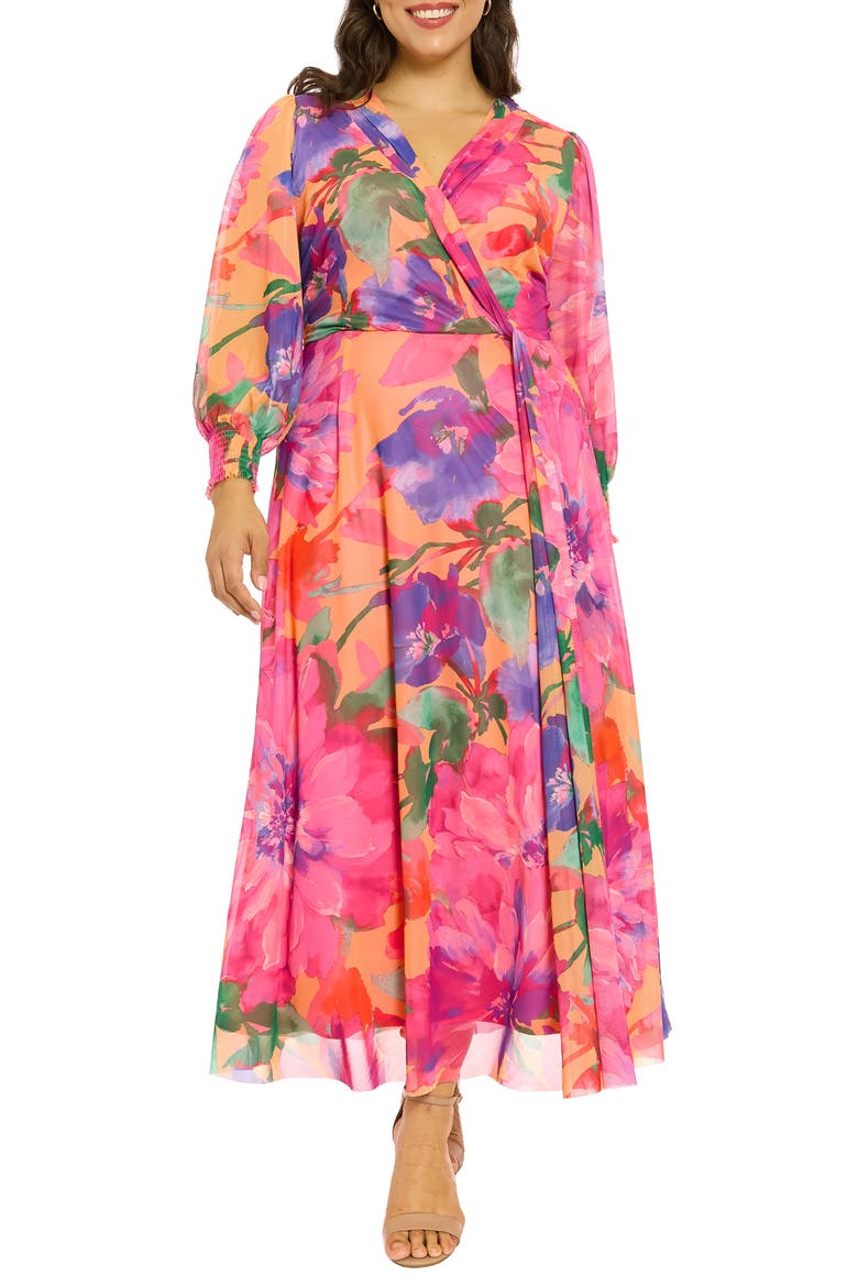 Bishop Sleeve Maxi Dress, Main, color, PEACH/ PINK