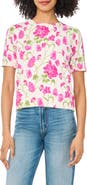 CeCe Printed Short Sleeve Cotton Sweater