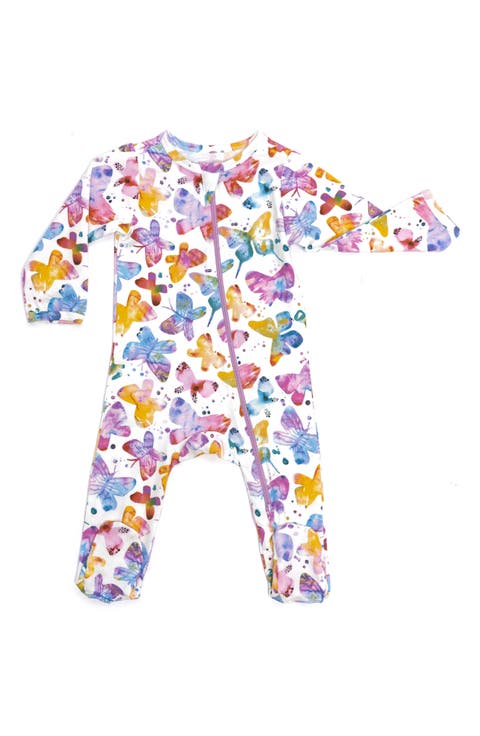 Organic Cotton Zip Footie in Butterflies