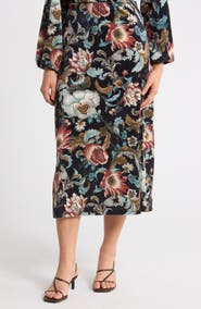 T Tahari Floral Stretch Velvet Midi Skirt