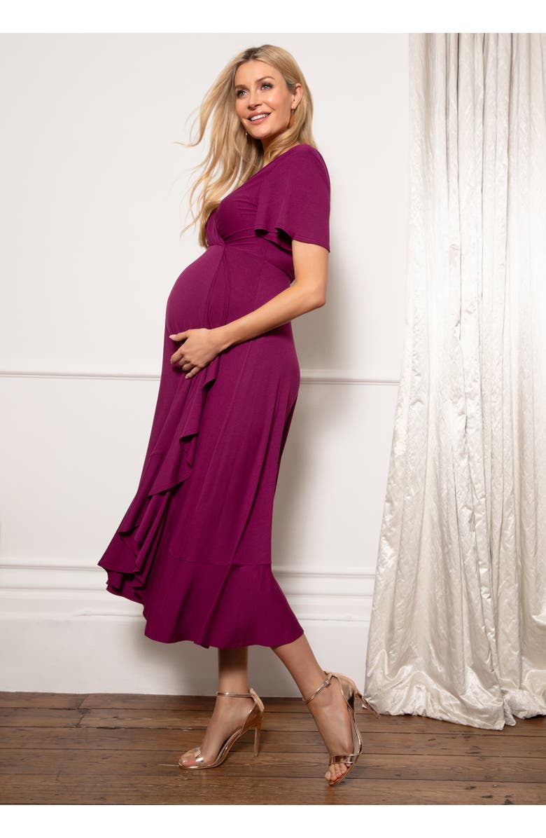 Tiffany Rose Maternity Waterfall Midi Maternity Dress, Alternate, color, Plum Wine