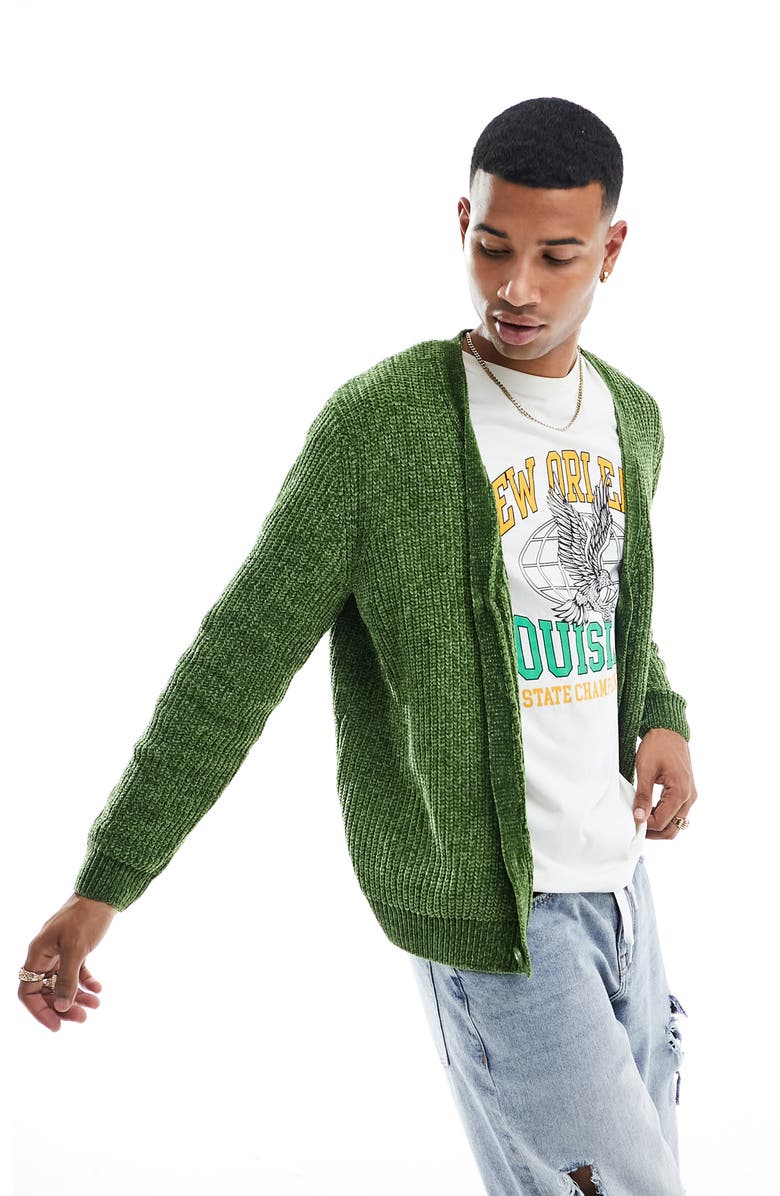 ASOS DESIGN Relaxed Chenille Cardigan, Main, color,